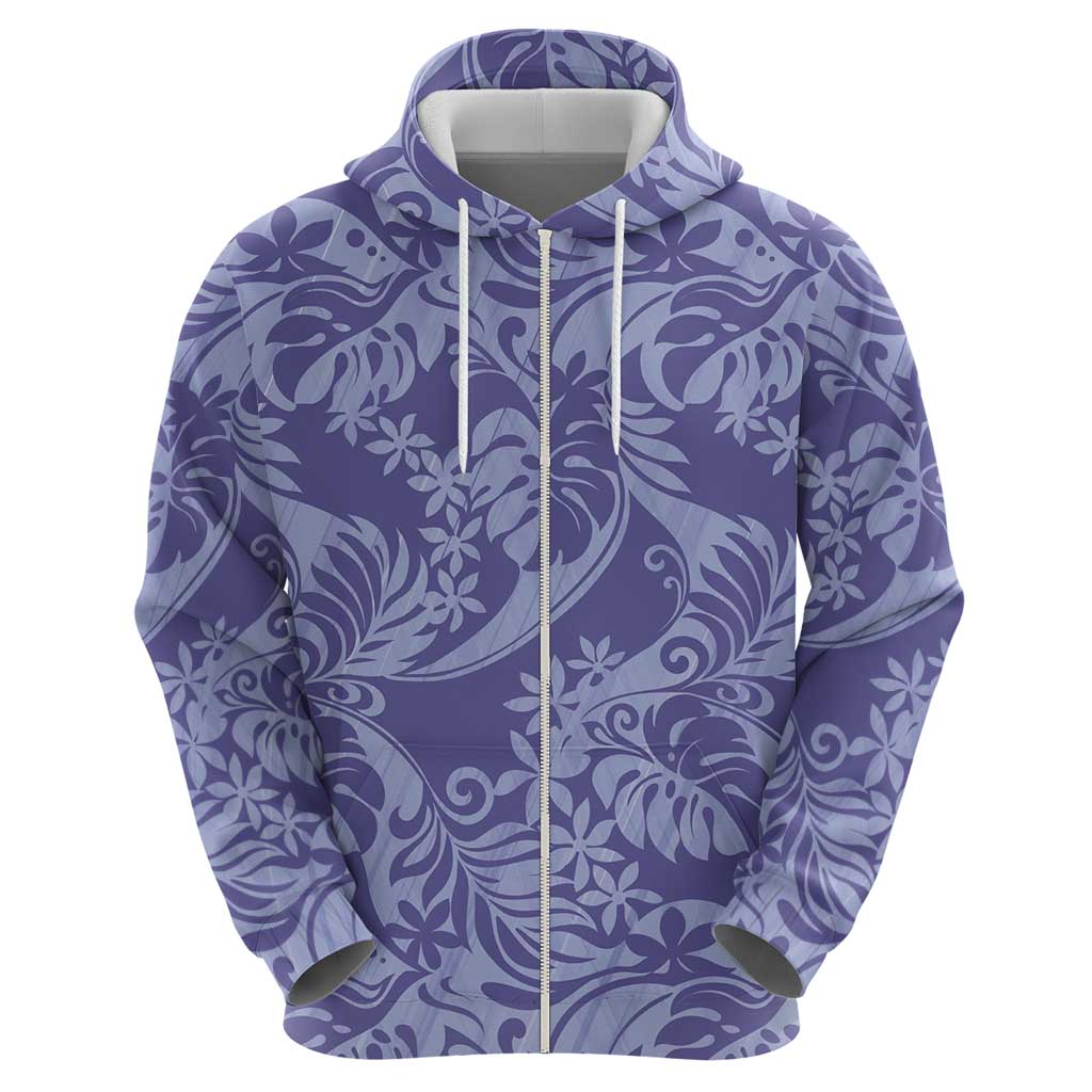 Tahiti Vareau Tiare Floral Zip Hoodie Monstera Palm Tropical Leaves - Polynesian Pride