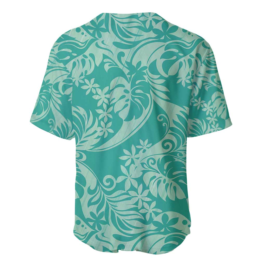 Tahiti Teal Tiare Floral Baseball Jersey Monstera Palm Tropical Leaves - Polynesian Pride