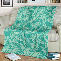 Tahiti Teal Tiare Floral Blanket Monstera Palm Tropical Leaves - Polynesian Pride