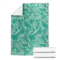 Tahiti Teal Tiare Floral Blanket Monstera Palm Tropical Leaves - Polynesian Pride