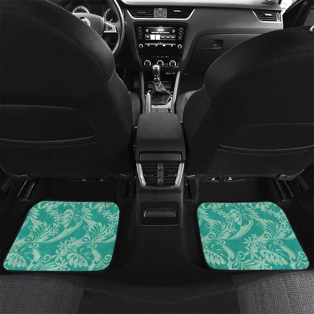 Tahiti Teal Tiare Floral Car Mats Monstera Palm Tropical Leaves - Polynesian Pride