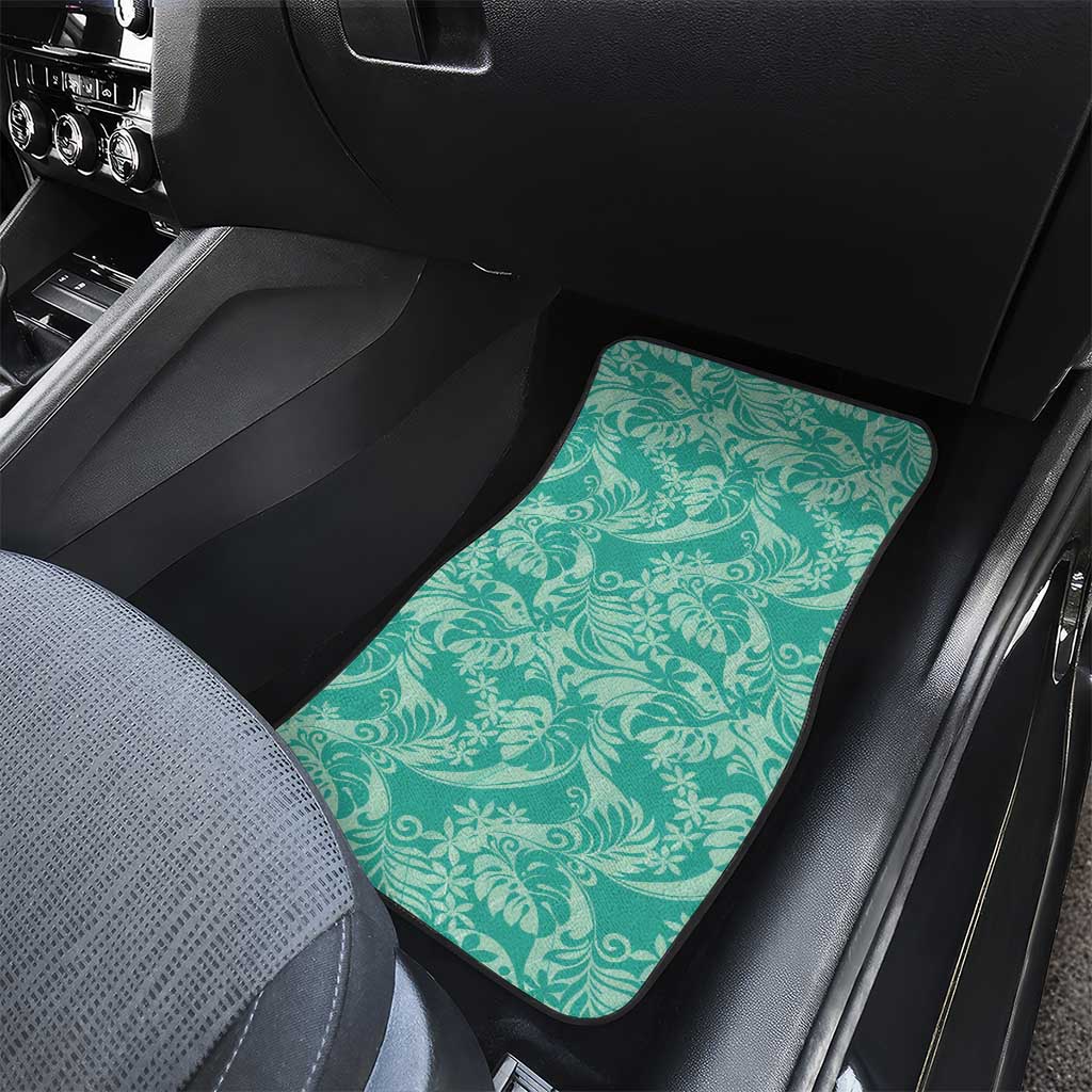 Tahiti Teal Tiare Floral Car Mats Monstera Palm Tropical Leaves - Polynesian Pride