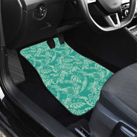 Tahiti Teal Tiare Floral Car Mats Monstera Palm Tropical Leaves - Polynesian Pride