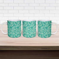 Tahiti Teal Tiare Floral Ceramic Mug Monstera Palm Tropical Leaves - Polynesian Pride