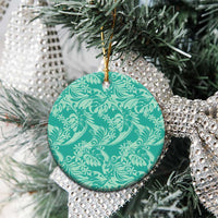 Tahiti Teal Tiare Floral Ceramic Ornament Monstera Palm Tropical Leaves - Polynesian Pride