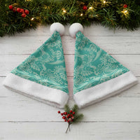 Tahiti Teal Tiare Floral Christmas Santa Hat Monstera Palm Tropical Leaves - Polynesian Pride