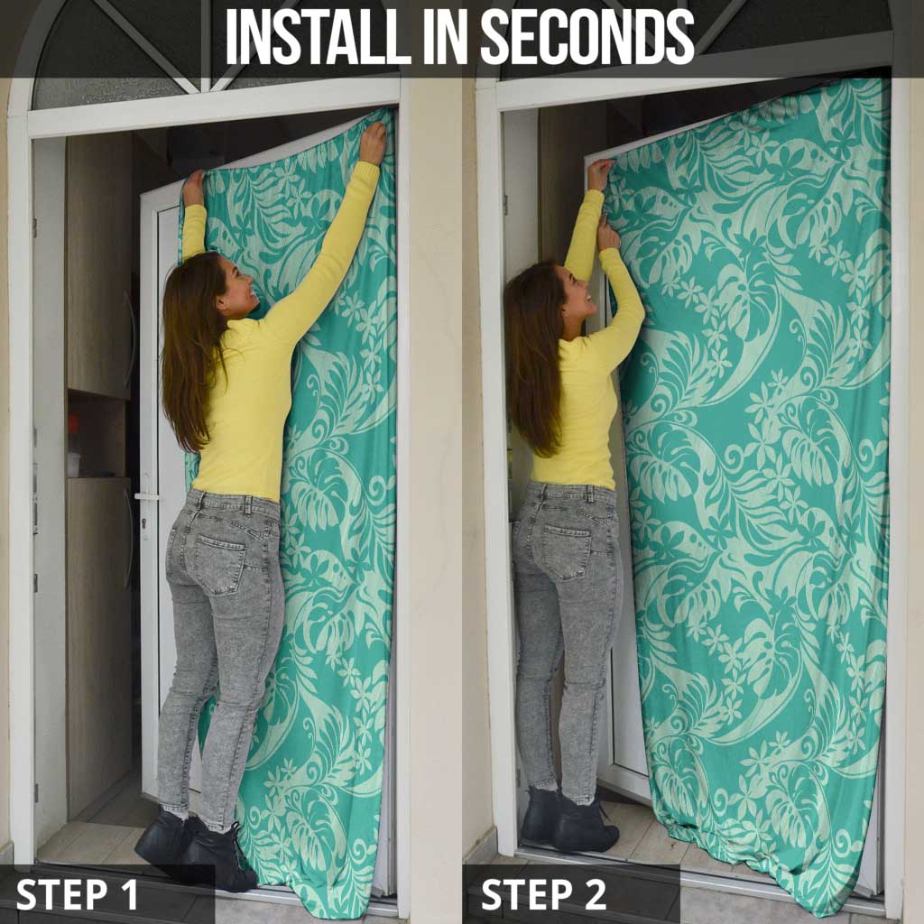 Tahiti Teal Tiare Floral Door Cover Monstera Palm Tropical Leaves - Polynesian Pride