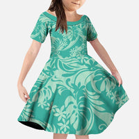 Tahiti Teal Tiare Floral Family Matching Mermaid Dress and Hawaiian Shirt Monstera Palm Tropical Leaves LT01 Daughter's Dress Teal - Polynesian Pride