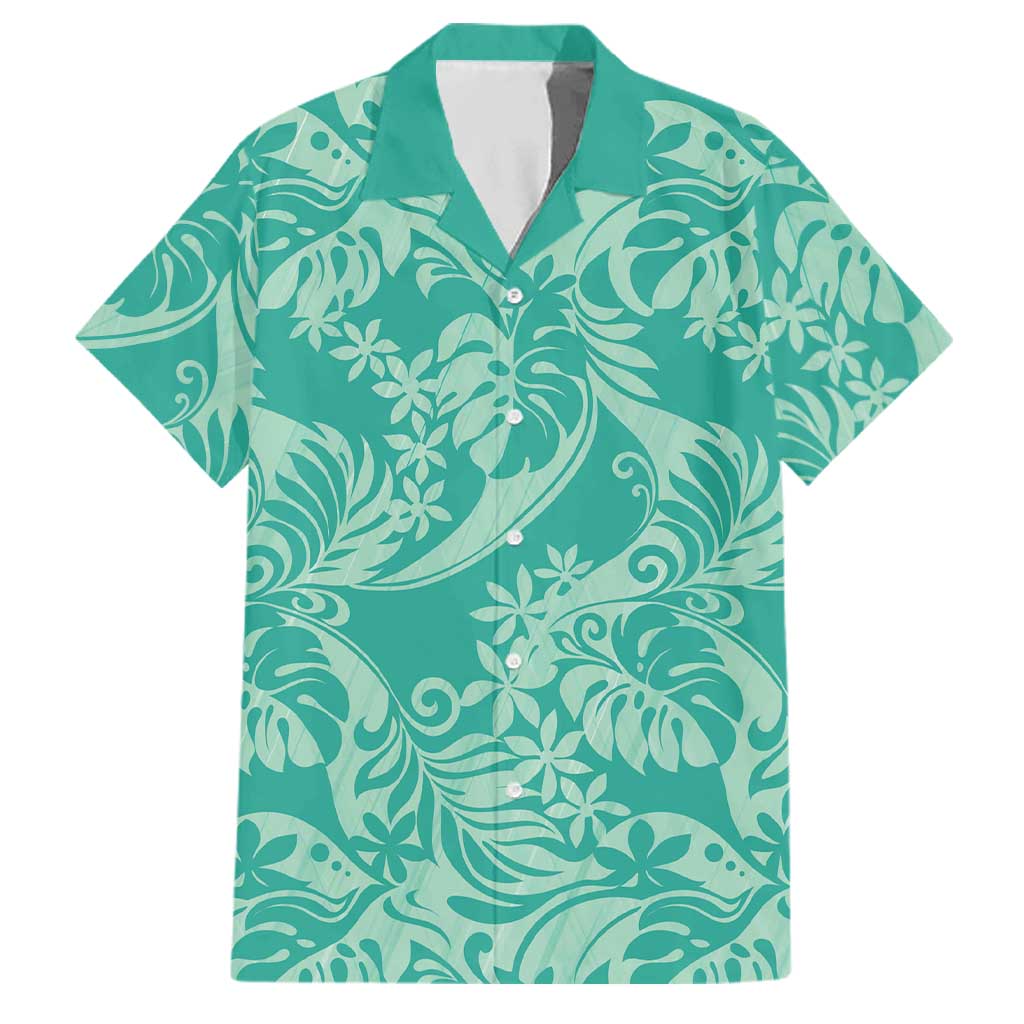 Tahiti Teal Tiare Floral Family Matching Mermaid Dress and Hawaiian Shirt Monstera Palm Tropical Leaves LT01 Dad's Shirt - Short Sleeve Teal - Polynesian Pride