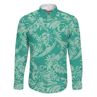Tahiti Teal Tiare Floral Family Matching Mermaid Dress and Hawaiian Shirt Monstera Palm Tropical Leaves LT01 Dad's Shirt - Long Sleeve Teal - Polynesian Pride