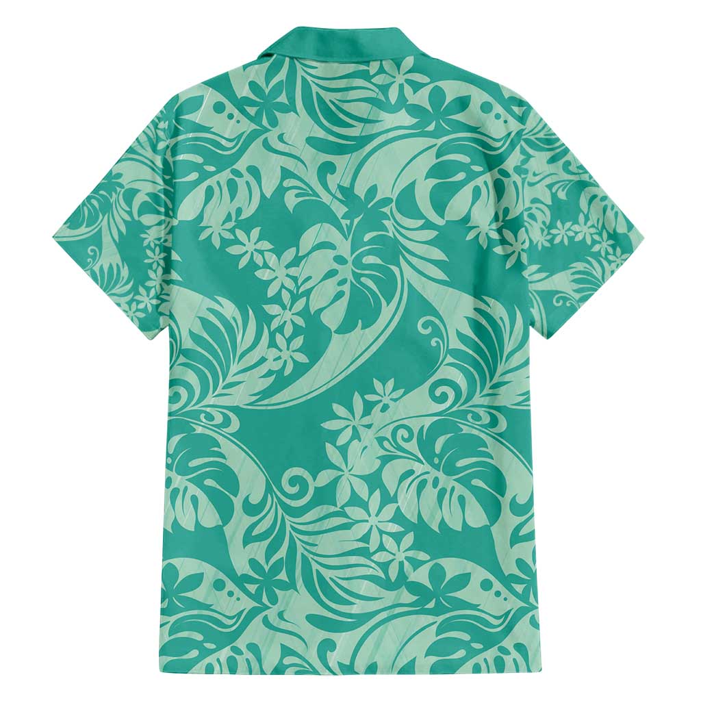Tahiti Teal Tiare Floral Family Matching Off Shoulder Maxi Dress and Hawaiian Shirt Monstera Palm Tropical Leaves - Polynesian Pride