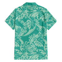 Tahiti Teal Tiare Floral Family Matching Off Shoulder Maxi Dress and Hawaiian Shirt Monstera Palm Tropical Leaves - Polynesian Pride