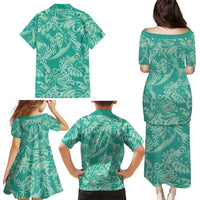 Tahiti Teal Tiare Floral Family Matching Puletasi and Hawaiian Shirt Monstera Palm Tropical Leaves LT01 - Polynesian Pride