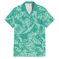 Tahiti Teal Tiare Floral Family Matching Puletasi and Hawaiian Shirt Monstera Palm Tropical Leaves LT01 Dad's Shirt - Short Sleeve Teal - Polynesian Pride