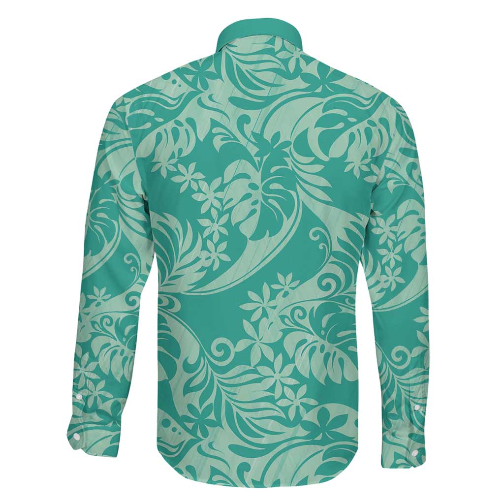 Tahiti Teal Tiare Floral Family Matching Short Sleeve Bodycon Dress and Hawaiian Shirt Monstera Palm Tropical Leaves LT01 - Polynesian Pride