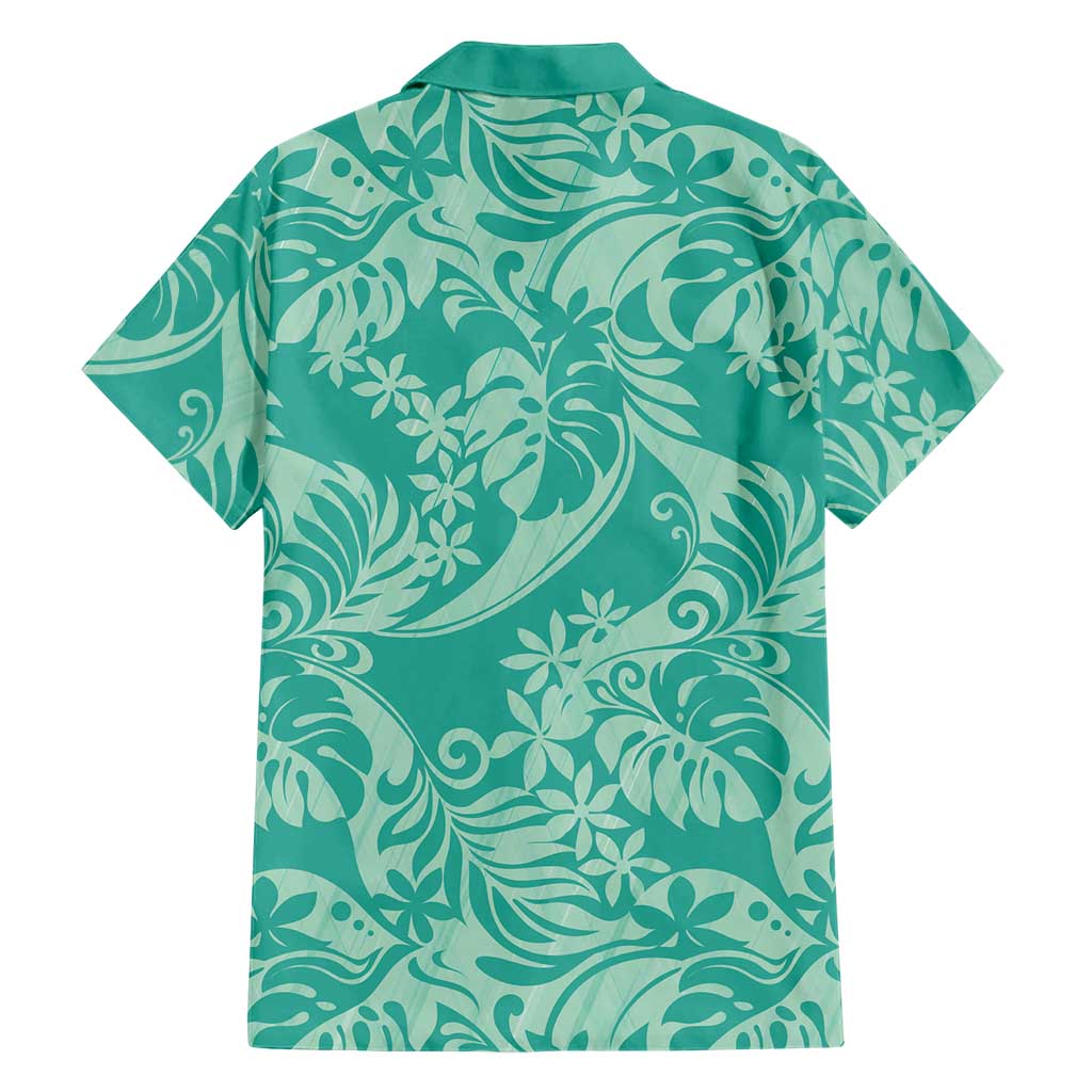 Tahiti Teal Tiare Floral Family Matching Tank Maxi Dress and Hawaiian Shirt Monstera Palm Tropical Leaves LT01 - Polynesian Pride