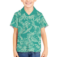 Tahiti Teal Tiare Floral Family Matching Tank Maxi Dress and Hawaiian Shirt Monstera Palm Tropical Leaves LT01 Son's Shirt Teal - Polynesian Pride