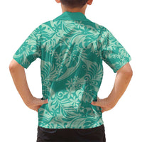 Tahiti Teal Tiare Floral Hawaiian Shirt Monstera Palm Tropical Leaves - Polynesian Pride