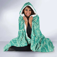 Tahiti Teal Tiare Floral Hooded Blanket Monstera Palm Tropical Leaves - Polynesian Pride