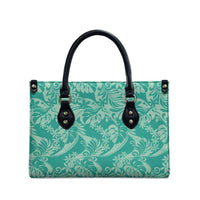Tahiti Teal Tiare Floral Leather Bag Monstera Palm Tropical Leaves - Polynesian Pride