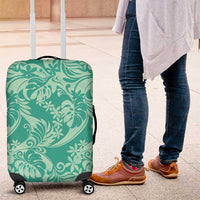 Tahiti Teal Tiare Floral Luggage Cover Monstera Palm Tropical Leaves - Polynesian Pride