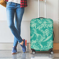 Tahiti Teal Tiare Floral Luggage Cover Monstera Palm Tropical Leaves - Polynesian Pride