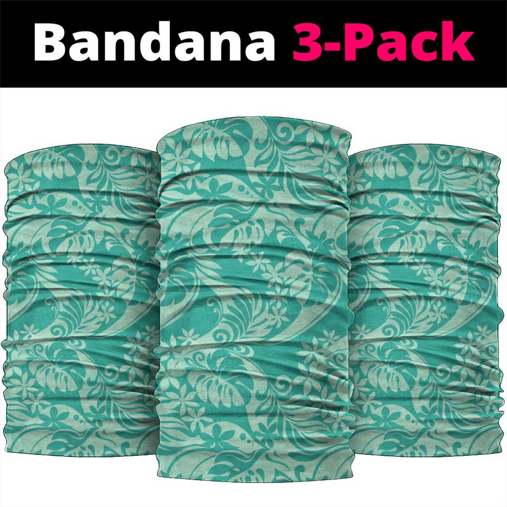 Tahiti Teal Tiare Floral Neck Gaiter Monstera Palm Tropical Leaves - Polynesian Pride