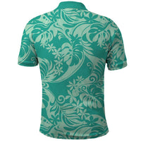 Tahiti Teal Tiare Floral Polo Shirt Monstera Palm Tropical Leaves - Polynesian Pride
