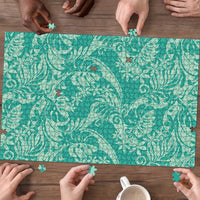 Tahiti Teal Tiare Floral Puzzle Monstera Palm Tropical Leaves - Polynesian Pride