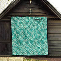 Tahiti Teal Tiare Floral Quilt Monstera Palm Tropical Leaves - Polynesian Pride