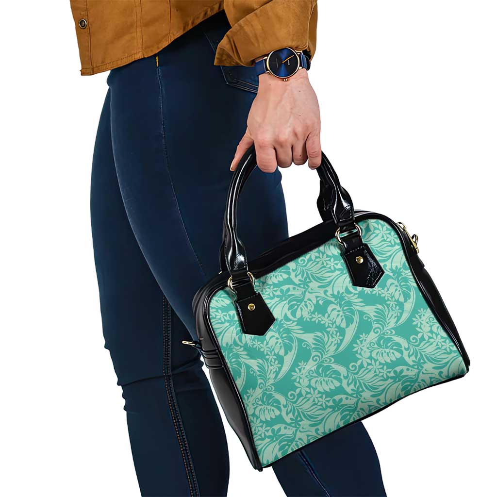 Tahiti Teal Tiare Floral Shoulder Handbag Monstera Palm Tropical Leaves - Polynesian Pride