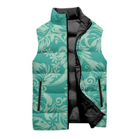 Tahiti Teal Tiare Floral Sleeveless Puffer Jacket Monstera Palm Tropical Leaves - Polynesian Pride