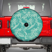 Tahiti Teal Tiare Floral Spare Tire Cover Monstera Palm Tropical Leaves - Polynesian Pride