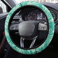 Tahiti Teal Tiare Floral Steering Wheel Cover Monstera Palm Tropical Leaves - Polynesian Pride
