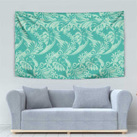 Tahiti Teal Tiare Floral Tapestry Monstera Palm Tropical Leaves - Polynesian Pride