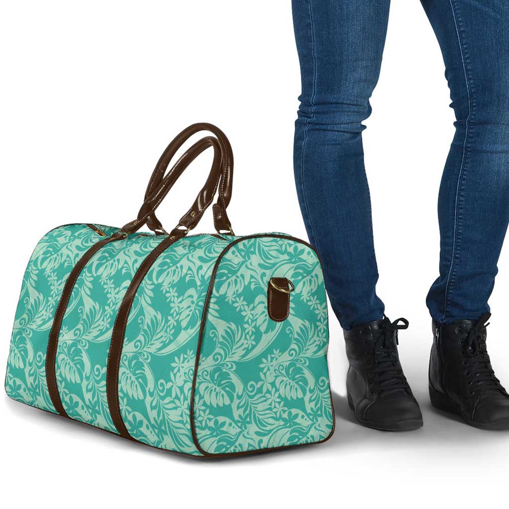 Tahiti Teal Tiare Floral Travel Bag Monstera Palm Tropical Leaves - Polynesian Pride