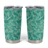Tahiti Teal Tiare Floral Tumbler Cup Monstera Palm Tropical Leaves - Polynesian Pride