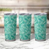 Tahiti Teal Tiare Floral Tumbler Cup Monstera Palm Tropical Leaves - Polynesian Pride