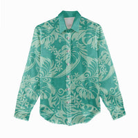 Tahiti Teal Tiare Floral Women Casual Shirt Monstera Palm Tropical Leaves - Polynesian Pride