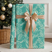 Tahiti Teal Tiare Floral Wrapping Paper Monstera Palm Tropical Leaves - Polynesian Pride