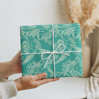 Tahiti Teal Tiare Floral Wrapping Paper Monstera Palm Tropical Leaves - Polynesian Pride