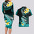 Hawaii Couples Matching Long Sleeve Bodycon Dress and Hawaiian Shirt Polynesian Shark with Kakau Turquoise Version LT01 - Polynesian Pride