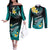 Hawaii Couples Matching Off The Shoulder Long Sleeve Dress and Long Sleeve Button Shirts Polynesian Shark with Kakau Turquoise Version LT01 Turquoise - Polynesian Pride
