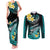 Hawaii Couples Matching Tank Maxi Dress and Long Sleeve Button Shirts Polynesian Shark with Kakau Turquoise Version LT01 Turquoise - Polynesian Pride