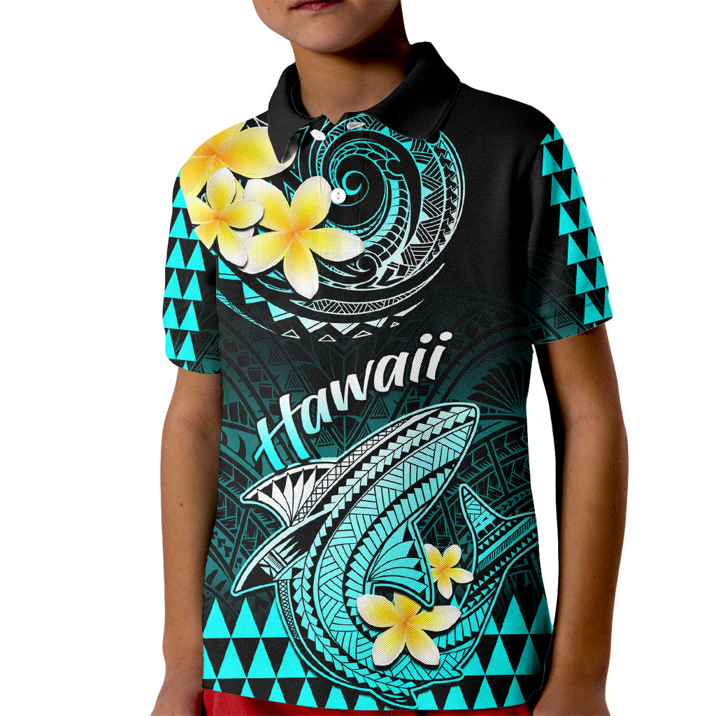 Hawaii Kid Polo Shirt Polynesian Shark with Kakau Turquoise Version LT01 Kid Turquoise - Polynesian Pride