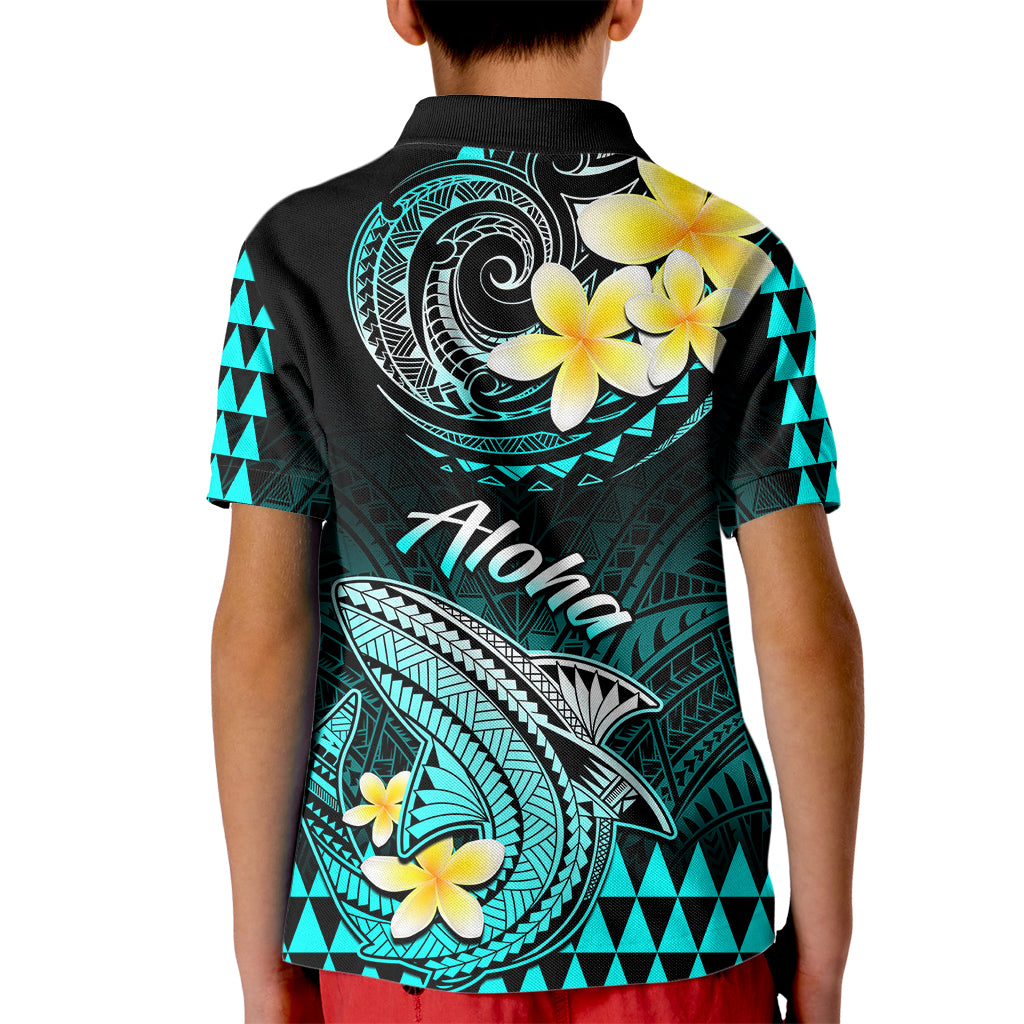 Hawaii Kid Polo Shirt Polynesian Shark with Kakau Turquoise Version LT01 - Polynesian Pride