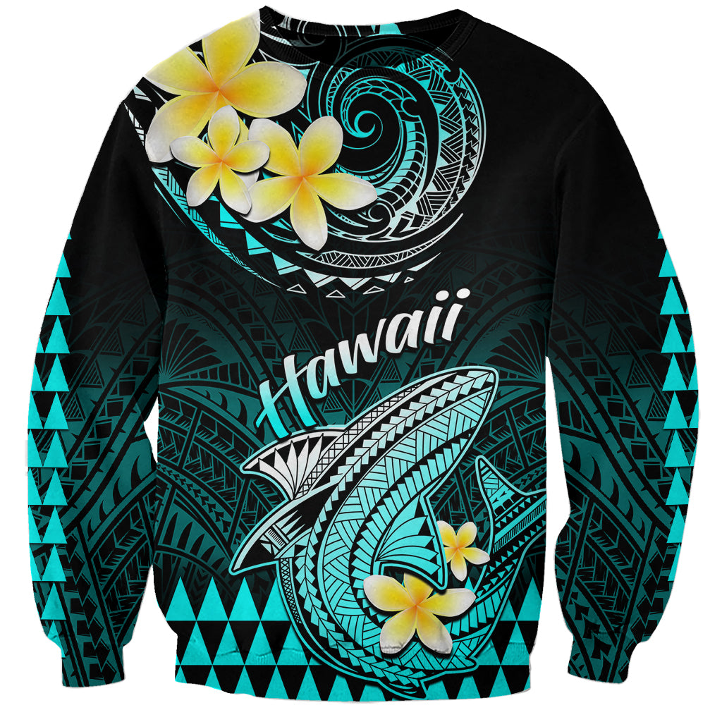 Hawaii Sweatshirt Polynesian Shark with Kakau Turquoise Version LT01 Unisex Turquoise - Polynesian Pride