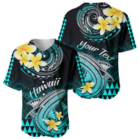Personalised Hawaii Baseball Jersey Polynesian Shark with Kakau Turquoise Version LT01 - Polynesian Pride