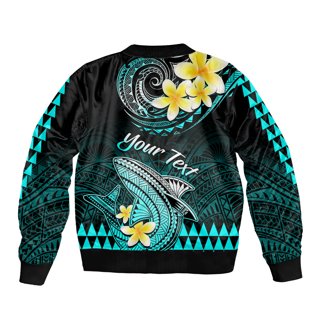 Personalised Hawaii Bomber Jacket Polynesian Shark with Kakau Turquoise Version LT01 - Polynesian Pride