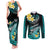 Personalised Hawaii Couples Matching Tank Maxi Dress and Long Sleeve Button Shirts Polynesian Shark with Kakau Turquoise Version LT01 Turquoise - Polynesian Pride